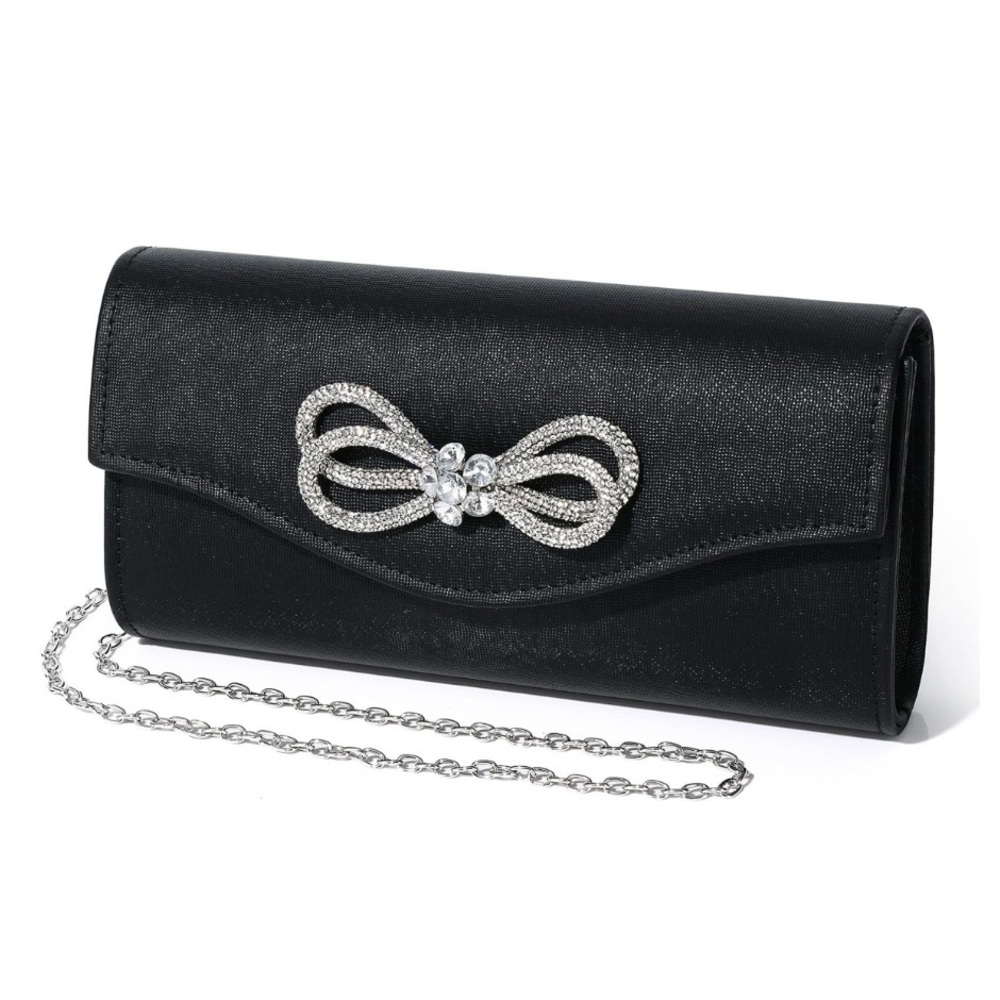 Elegant Black Clutch with Silver Bow